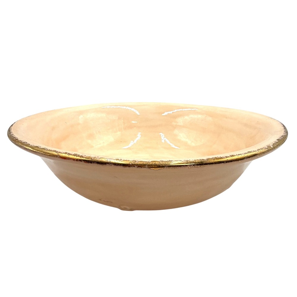 Ceramic Serving Bowl 13.5in Peach Gold Gilt Vintage 1980s